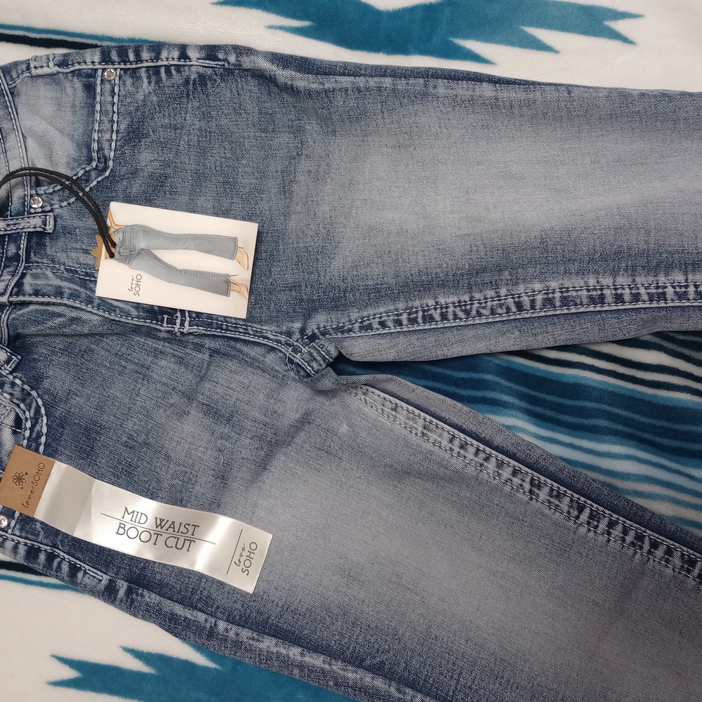 Blue Boot Cut Jeans with Stonewashed Finish